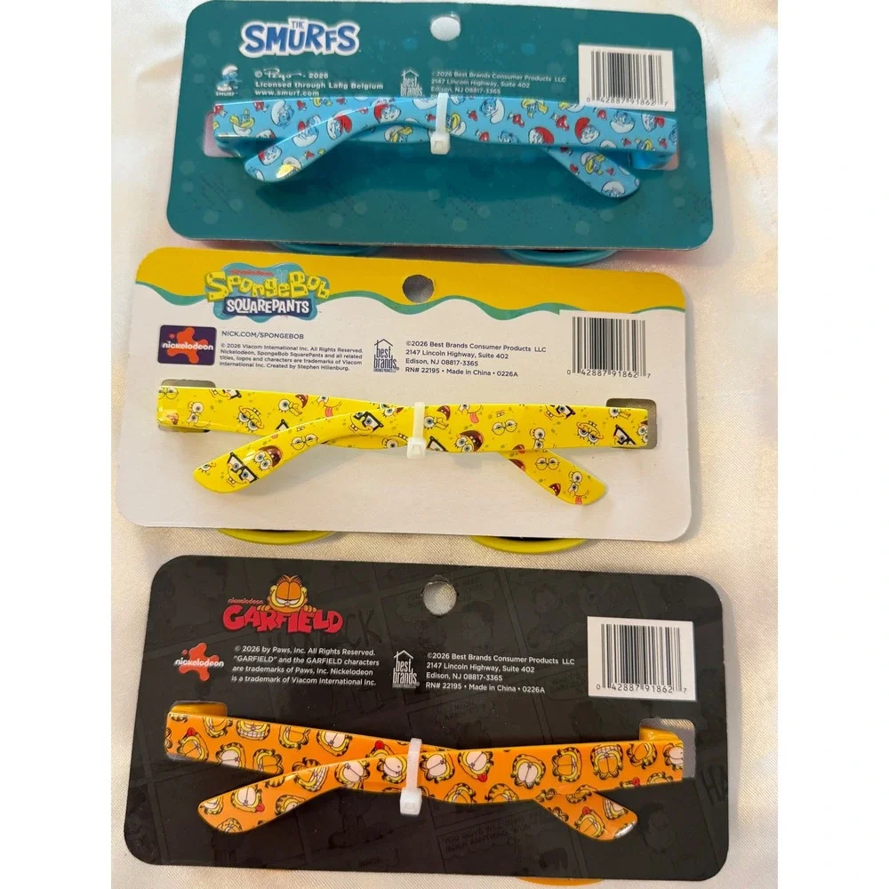 Kids Sunglasses 3 Pack Nickelodeon The Smurfs SpongeBob Garfield Bundle New